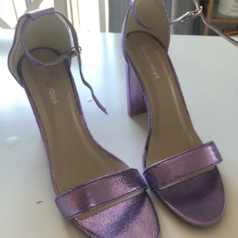 ASOS metallic purple block heel sandals